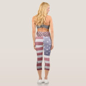 Leggings Capri Drapeau américain Rouge Blanc Bleu Maillon géométr (Verso)