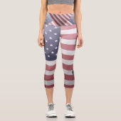 Leggings Capri Drapeau américain Rouge Blanc Bleu Maillon géométr (Recto)