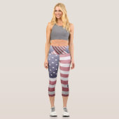 Leggings Capri Drapeau américain Rouge Blanc Bleu Maillon géométr (Recto)
