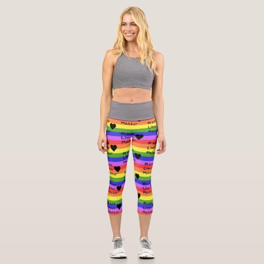 Leggings Capri Drapeau arc-en-ciel Texte LGBTQ de Black Lives Mat (Recto)