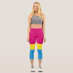 Leggings Capri drapeau de fierté pansexuelle SlipperyJoe rose amb