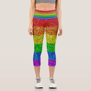 Leggings Capri Drapeau LGBT arc-en-ciel vibrant paillettes scinti