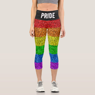 Leggings Capri Drapeau LGBT vibrant arc-en-ciel paillettes Pride