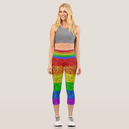 Leggings Capri Drapeau LGBT vibrante parties scintillant arc-en-c (Recto)