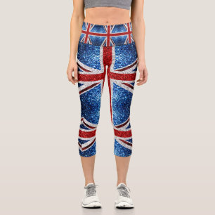 Leggings Capri Drapeau rouge bleu blanc brillant parties scintill