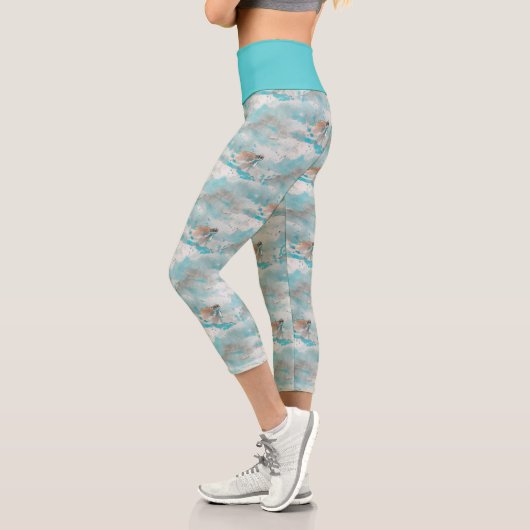 Leggings Capri Dreambic Blue Flying Sea Turtle Motif nautique (Gauche)