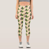 Leggings Capri Drôle alligator vert cuisine dessin animé (Recto)