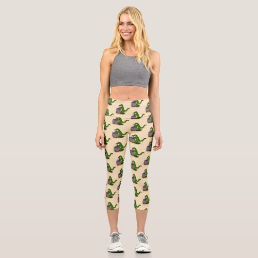 Leggings Capri Drôle alligator vert cuisine dessin animé (Recto)