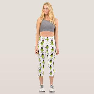 Leggings Capri Drôle grenouille avec chapeau dessus dessin animé