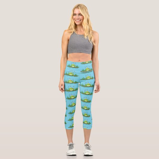 Leggings Capri Drôle grenouille verte avec dessin de mouches (Recto)