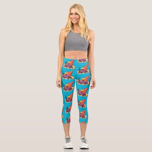 Leggings Capri Drôle mignon caricature pourpre crabe ermite (Recto)