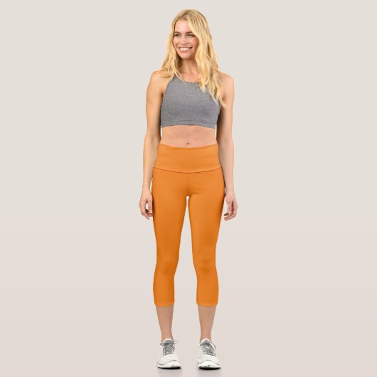 Leggings Capri Drôle orange Jack-o'-lantern visage citrouille Hal (Recto)