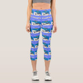 Leggings Capri Drôle requin couché et dessin animé de pêche (Recto)