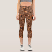 Leggings Capri Drôle Trippy Spiraling Orange Black Fractal Art (Recto)
