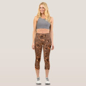 Leggings Capri Drôle Trippy Spiraling Orange Black Fractal Art (Recto)