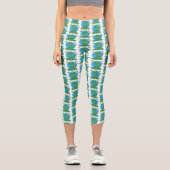 Leggings Capri Drôle vert souriant animé lézard d'iguane (Recto)