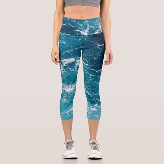 Leggings Capri Eau de mer blanche bleu mousse (Recto)