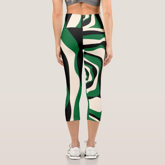 Leggings Capri Ebb et flux 4 en vert, crème et noir (Verso)