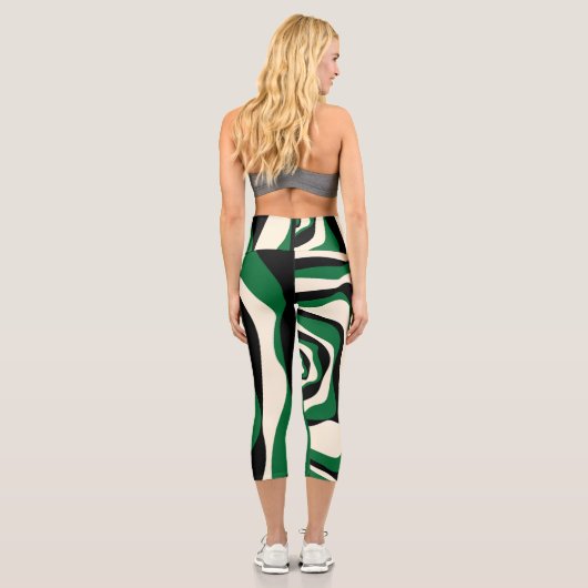 Leggings Capri Ebb et flux 4 en vert, crème et noir (Verso)