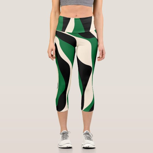 Leggings Capri Ebb et flux 4 en vert, crème et noir (Recto)