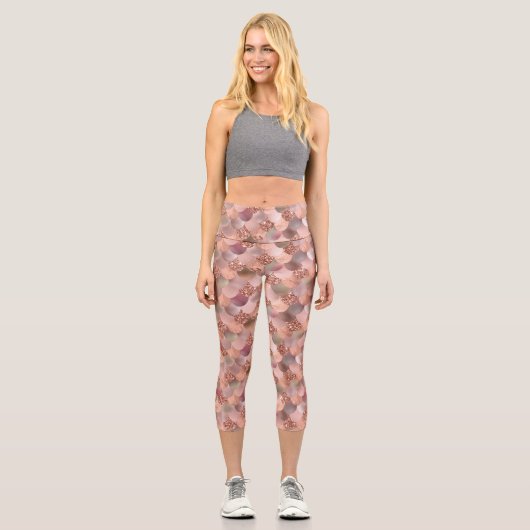 Leggings Capri Échelles de sirène rose or rose (Recto)