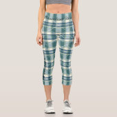 Leggings Capri Écossais Campbell Plaid vert & blanc (Recto)