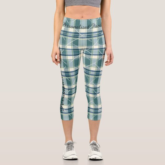 Leggings Capri Écossais Campbell Plaid vert & blanc (Recto)