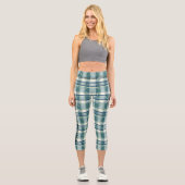 Leggings Capri Écossais Campbell Plaid vert & blanc (Recto)