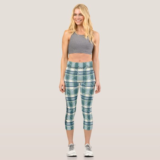 Leggings Capri Écossais Campbell Plaid vert & blanc (Recto)