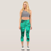 Leggings Capri Effet Dessin de peinture vert et noir (Recto)