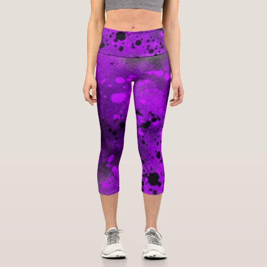Leggings Capri Effet Dessin de peinture Violet & Noir (Recto)