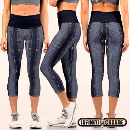 Leggings Capri Effets de denim avec rivets imprimés et filet de p