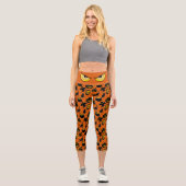 Leggings Capri Éffrayant Eye Orange et Black Halloween Motif (Recto)