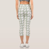 Leggings Capri Elder Leaf Pattern White on Green (Verso)
