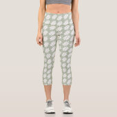 Leggings Capri Elder Leaf Pattern White on Green (Recto)