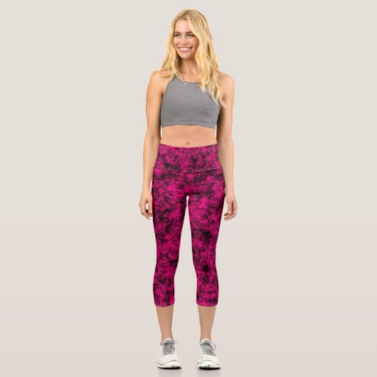 Leggings Capri Electric Pink & Black Abstract Marble (Recto)