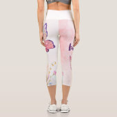 Leggings Capri Élégance en floraison : Rose & Papillon (Verso)