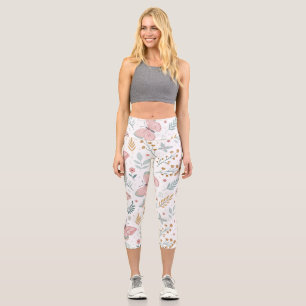 Leggings Capri Élégance Florale Papillon Jardin Botanique Pastel
