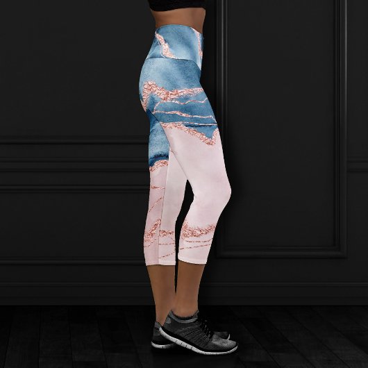 Leggings Capri Élégance mystique | Turquoise Bleu et Rose Or Agat