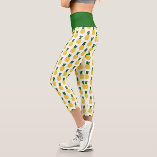 Leggings Capri Élégant ananas tropical jaune et vert (Gauche)