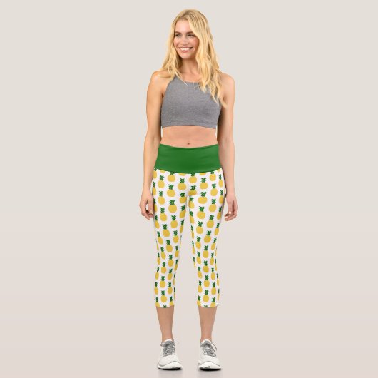 Leggings Capri Élégant ananas tropical jaune et vert (Recto)