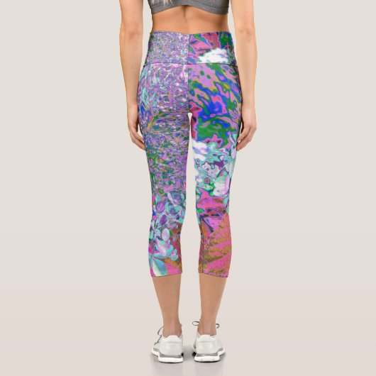 Leggings Capri Elegant Aqua et Purple Limelight Hydrangea Détail (Verso)