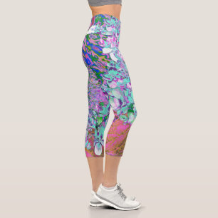 Leggings Capri Elegant Aqua et Purple Limelight Hydrangea Détail