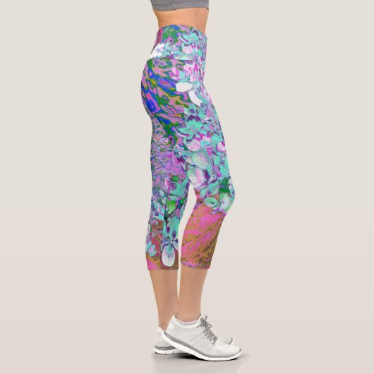 Leggings Capri Elegant Aqua et Purple Limelight Hydrangea Détail (Droite)