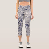 Leggings Capri Elégant bleu et Marbre blanc spiral (Recto)