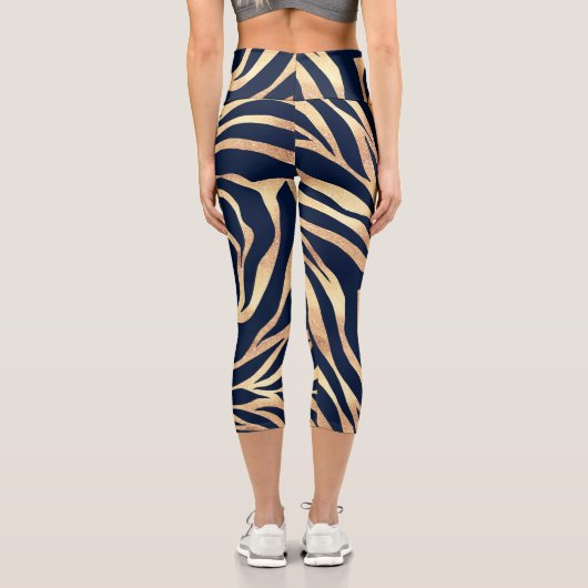 Leggings Capri Elégant bleu marine Gold Zebra Imprimer (Verso)