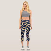 Leggings Capri Elégant bleu marine Gold Zebra Imprimer (Recto)