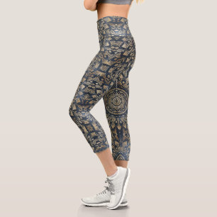 Leggings Capri Elégant bleu or Mandala Floral