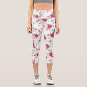 Leggings Capri Elegant Burgundy & Lavender Floral Rose Pattern (Recto)