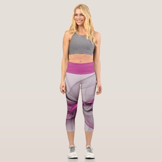 Leggings Capri Elégant Chaos Moderne Abstrait rose Fractal Art (Recto)